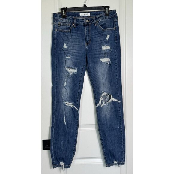 KanCan Cora Mid Rise Skinny Jeans Dark Wash Women's 13/30 Distressed - Picture 3 of 13